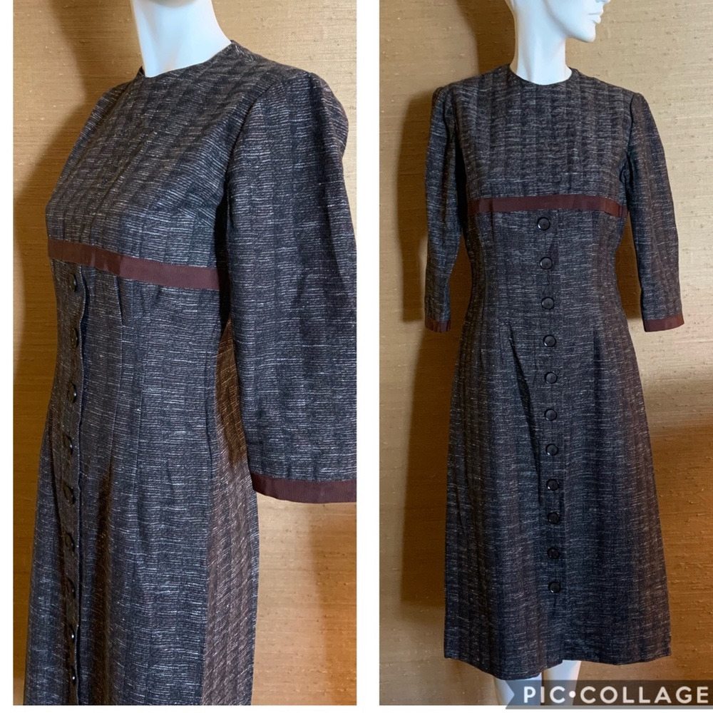 1950s George Hess brown and black wiggle sheath dress size medium